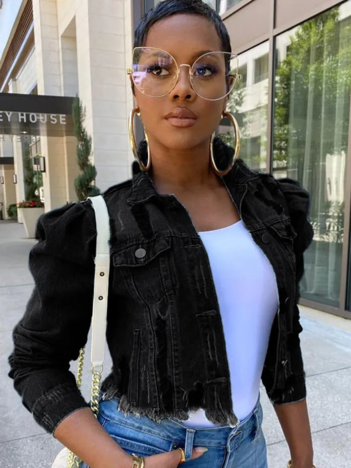 Vintage Button Cropped Destroyed Denim Coat