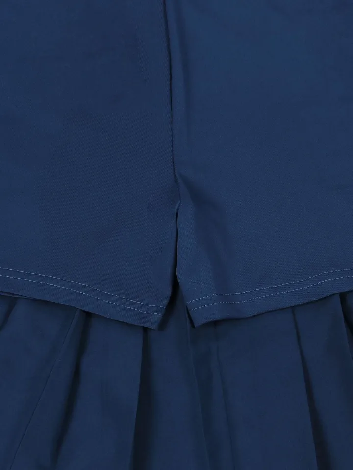 Vintage Tennis Print Sweatshirt Pleated Skirt Set