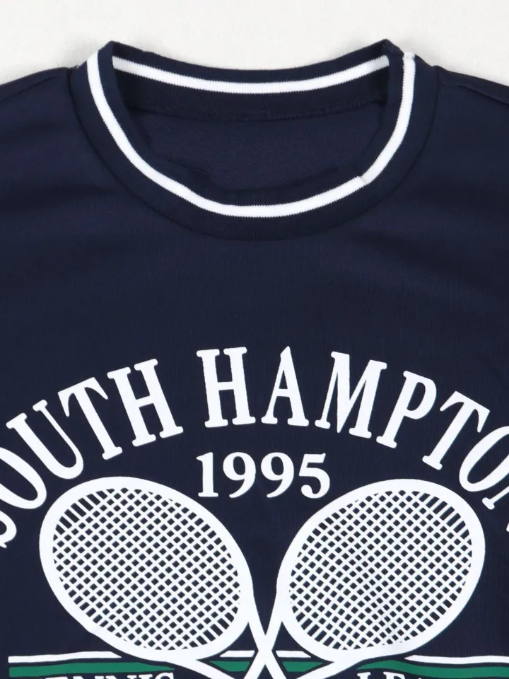 Vintage Tennis Print Sweatshirt Pleated Skirt Set