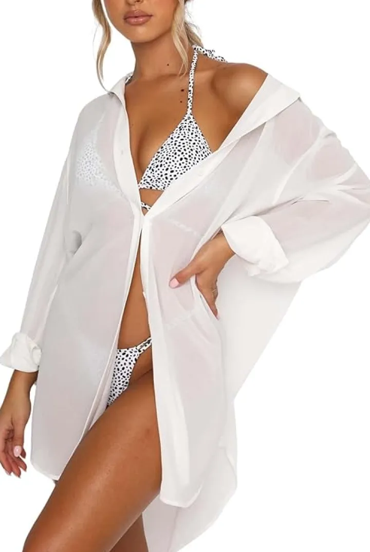 V-Neck Button Down Bikini Cover Up