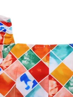 V-Neck Printed Top u0026 Pleated Skirt Two-Piece Set