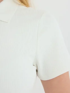 V-Neck Ribbed Striped Zipper Solid Color Mini Dress