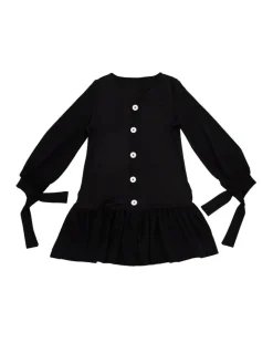 V-Neck Ruched Button Long Sleeve Mini Dress