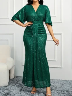 V-Neck Sequin Maxi Dress