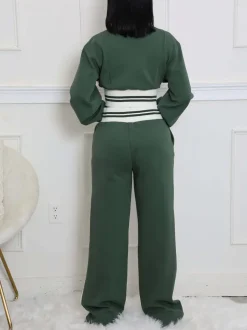 Zip Up Top Color Block Pants Set