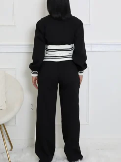 Zip Up Top Color Block Pants Set