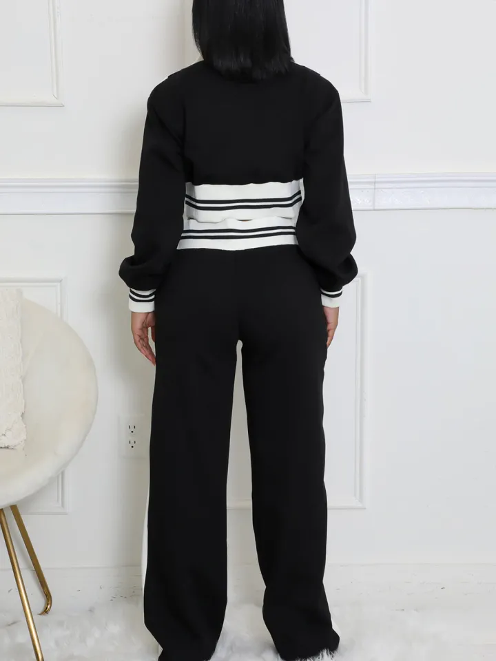 Zip Up Top Color Block Pants Set