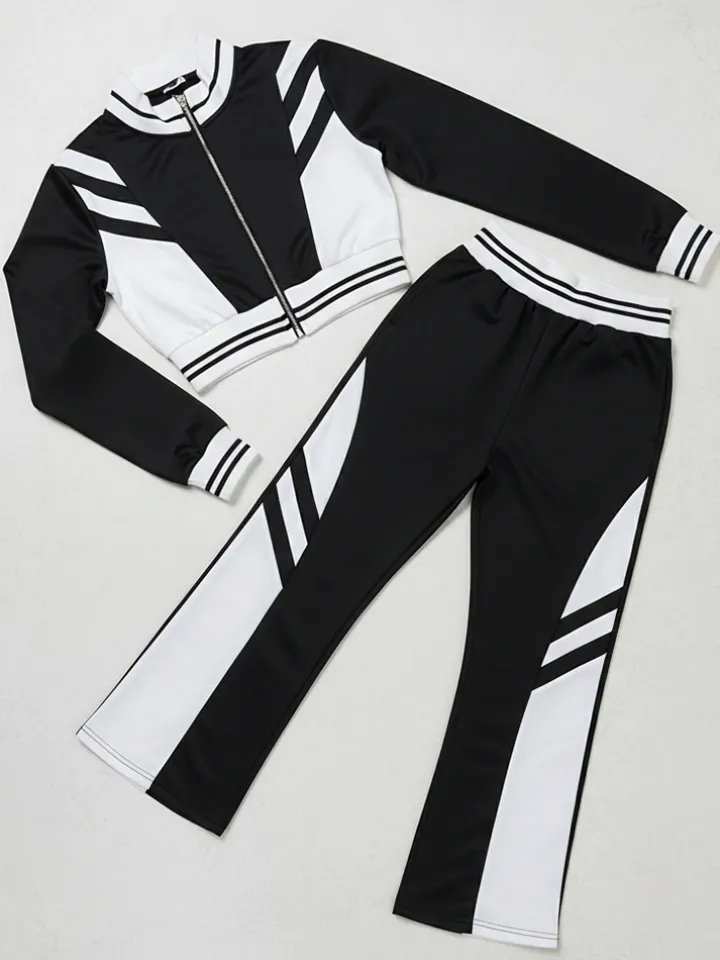 Zip Up Top Color Block Pants Set