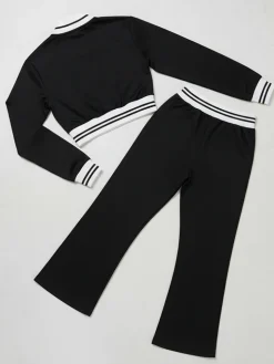 Zip Up Top Color Block Pants Set