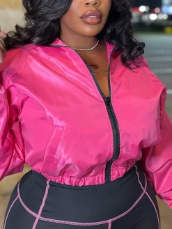 Zip-Up Cropped Jacket Leggings Set