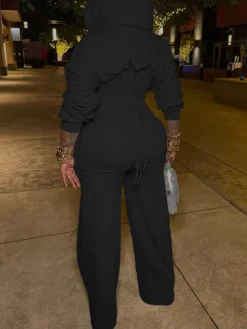 Zip-Up Hoodie Corset Waist Pants Set