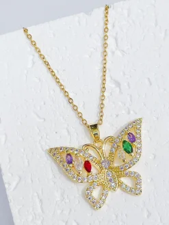 Zircon Butterfly Pendant Necklaces