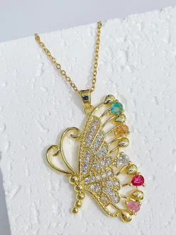 Zircon Butterfly Pendant Necklaces