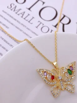Zircon Butterfly Pendant Necklaces